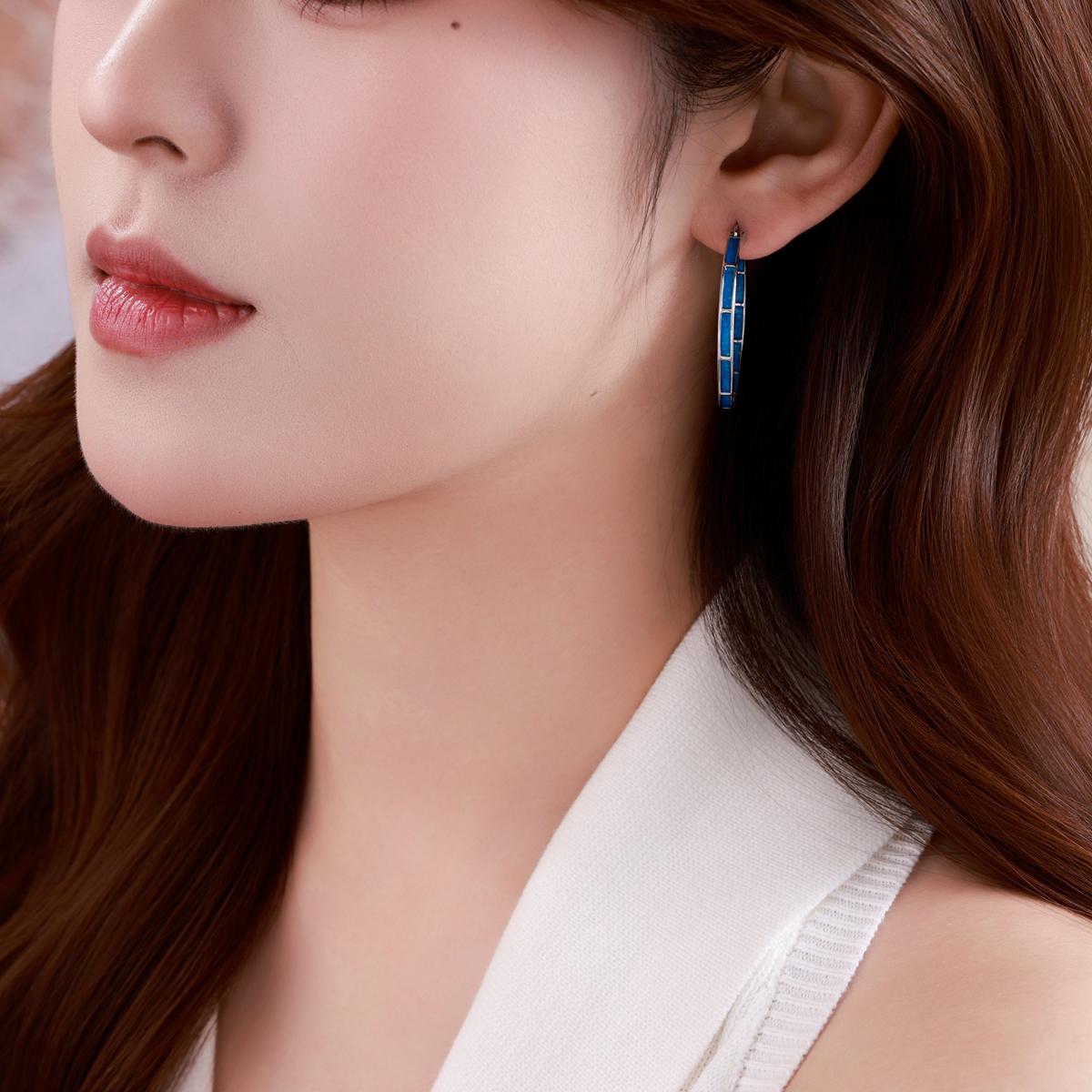 Women's Retro Style Royal Blue Enamel Large Hoop Earrings
