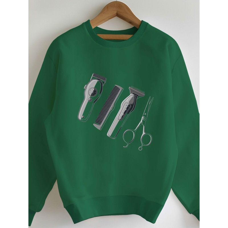 

Chic Barber Tools Graphic Women's Sweatshirt - Casual Crew Neck, Long Sleeve Pullover For Fall & Winter, Machine Washable