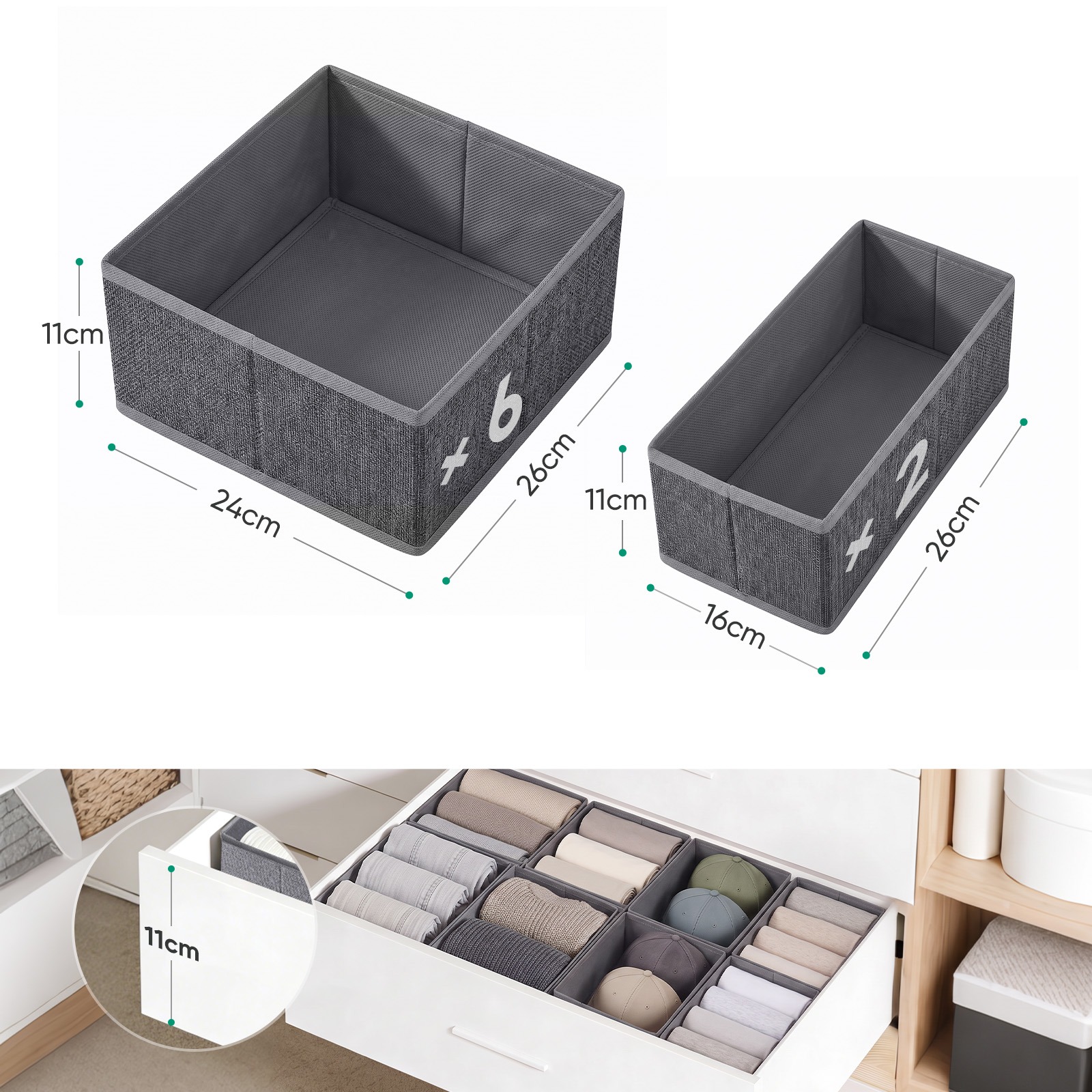 TEMU Sekey 3/5/8-drawer Organizer Set, Foldable Storage Box For Pax Wardrobe, Clothes, Underwear, Socks Organizer, Non-woven Fabric, Slate, Under-bed