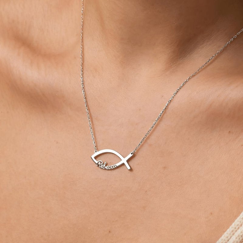 TEMU Collar con colgante de pez personalizado con , 1 pieza, collar con personalizado, regalo de San Valentín para ella/él, regalo de aniversario y -