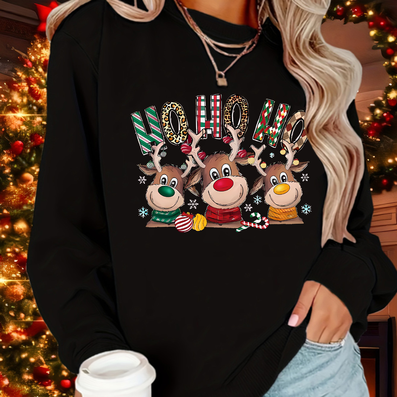 

Christmas & Letter Fleece-lined Sweatshirt For - Long Pullover
