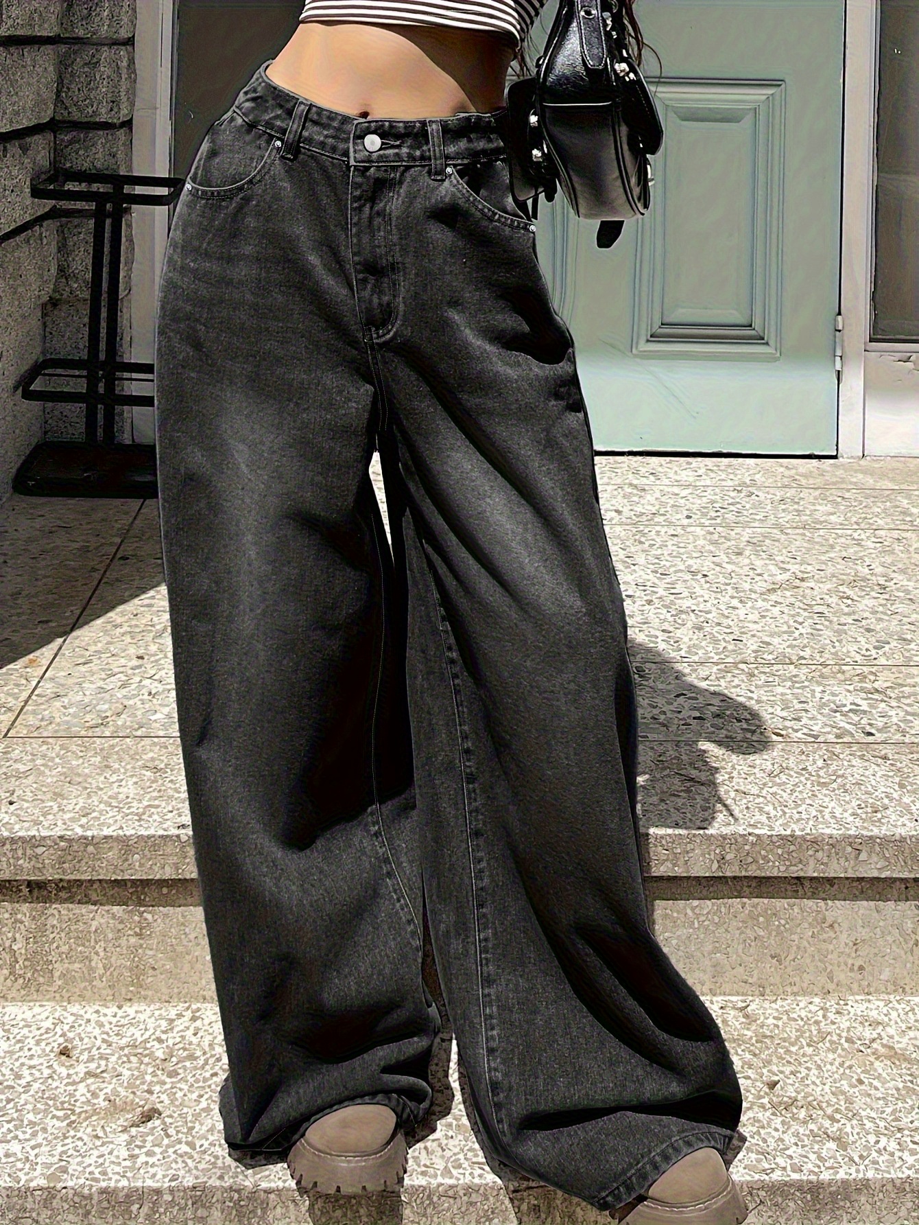 Aesthetic Black Mom Jeans Outfit Black Baggy Jeans Women Sold On