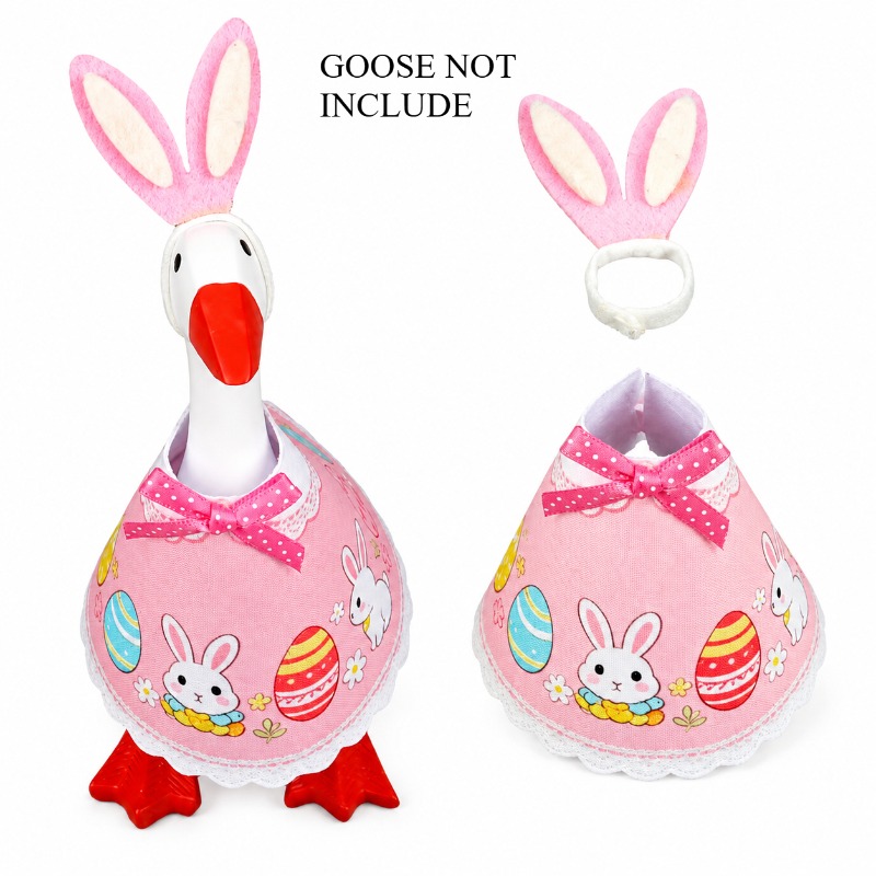 TEMU Collectible Figurines 7-inch Bunny-themed Clothing Set For Mini Goose Statue, Pink Easter Egg Cape And Rabbit Ear Headband For Desktop Seasonal