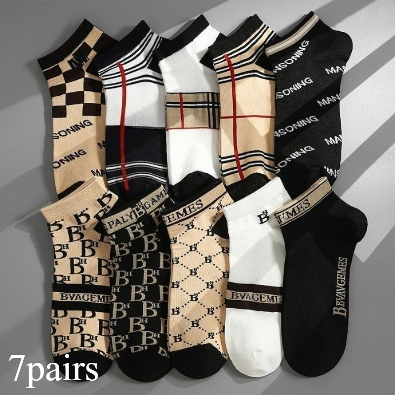 TEMU 7 Pairs Letter-printed Sports Socks, Men's And Women's Short Socks, Thin Style Suitable For And Versatile For Various Occasions, Low-cut Short