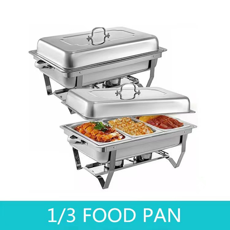 1 2pcs 8qt stainless steel chafing dish set rectangular buffet warmer with foldable stand   full half pans for weddings parties banquets catering events details 1