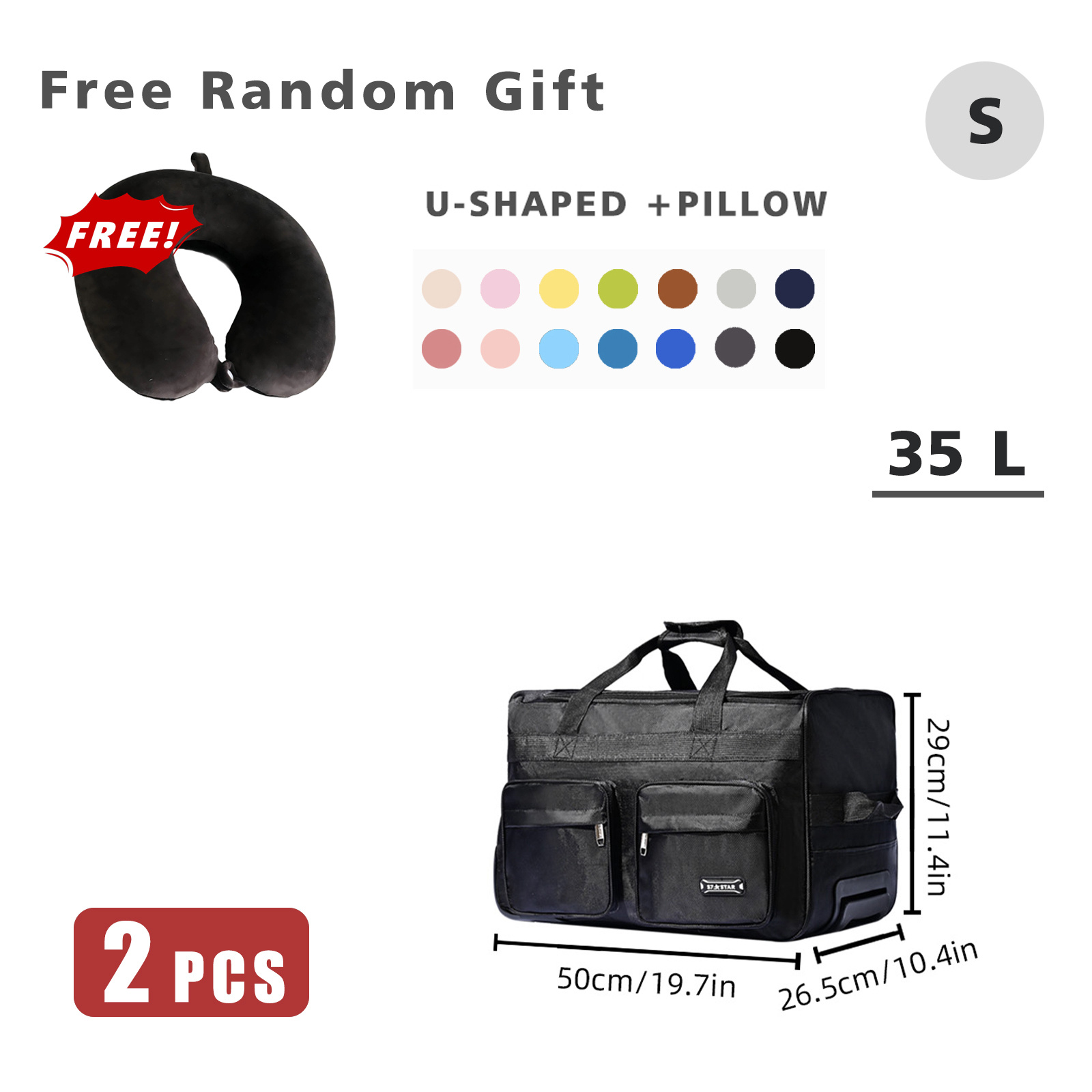 Image of [4 Sizes]rolling Travel Bag + Free Pillow Set | 2 Items: 1 Bag (35l-105l) + 1 U-shaped Pillow | Lightweight & Spacious | Perfect For Camping, Weekend Trips, Airport