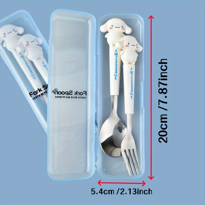 kt cutlery set outdoor chopsticks knife fork   2pcs set   cinnamon dog melody spoon and fork combo cute cartoon stainless steel with 3d silicone handle for camping picnic   use Product details 4