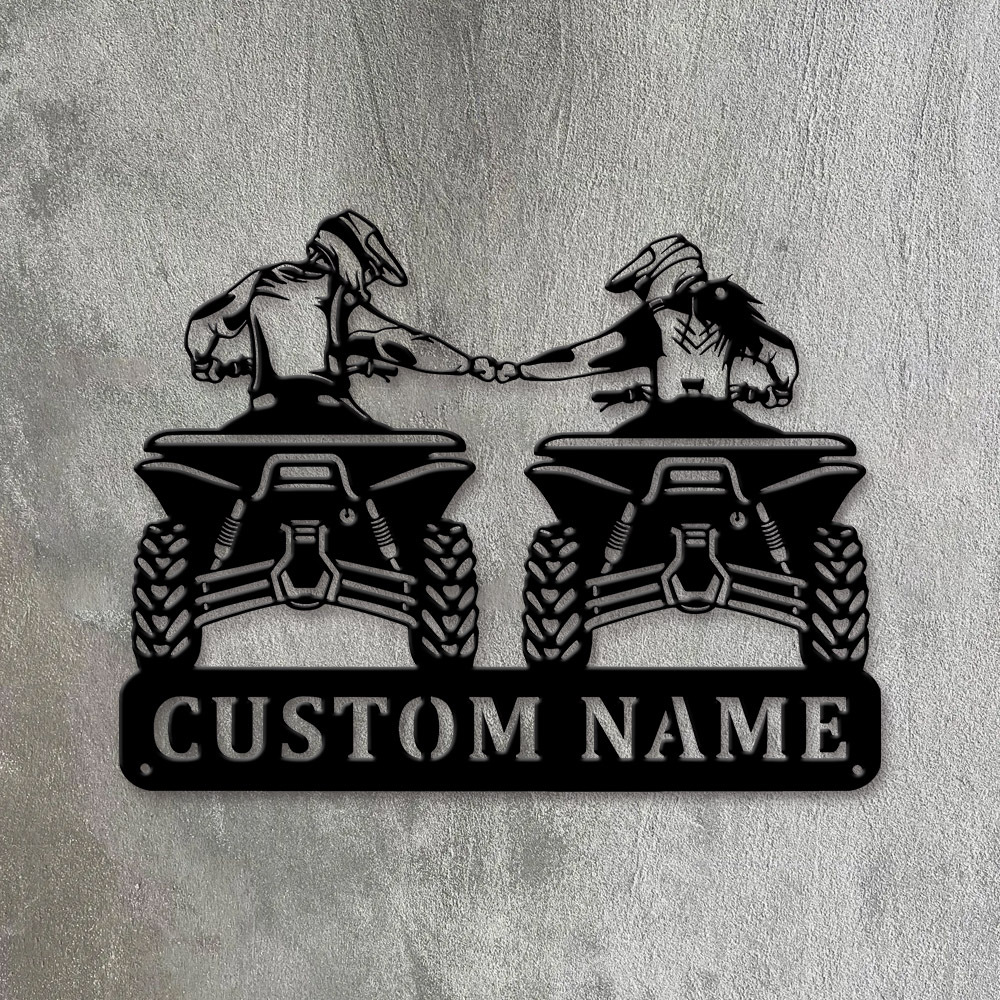 TEMU 2d Flat, 2d Flat - 2d Wall Decor 1pc Custom Atv Couple Metal Sign Personalized Wall Art Unique Decor For Lovers Outdoor Enthusiast Gift For
