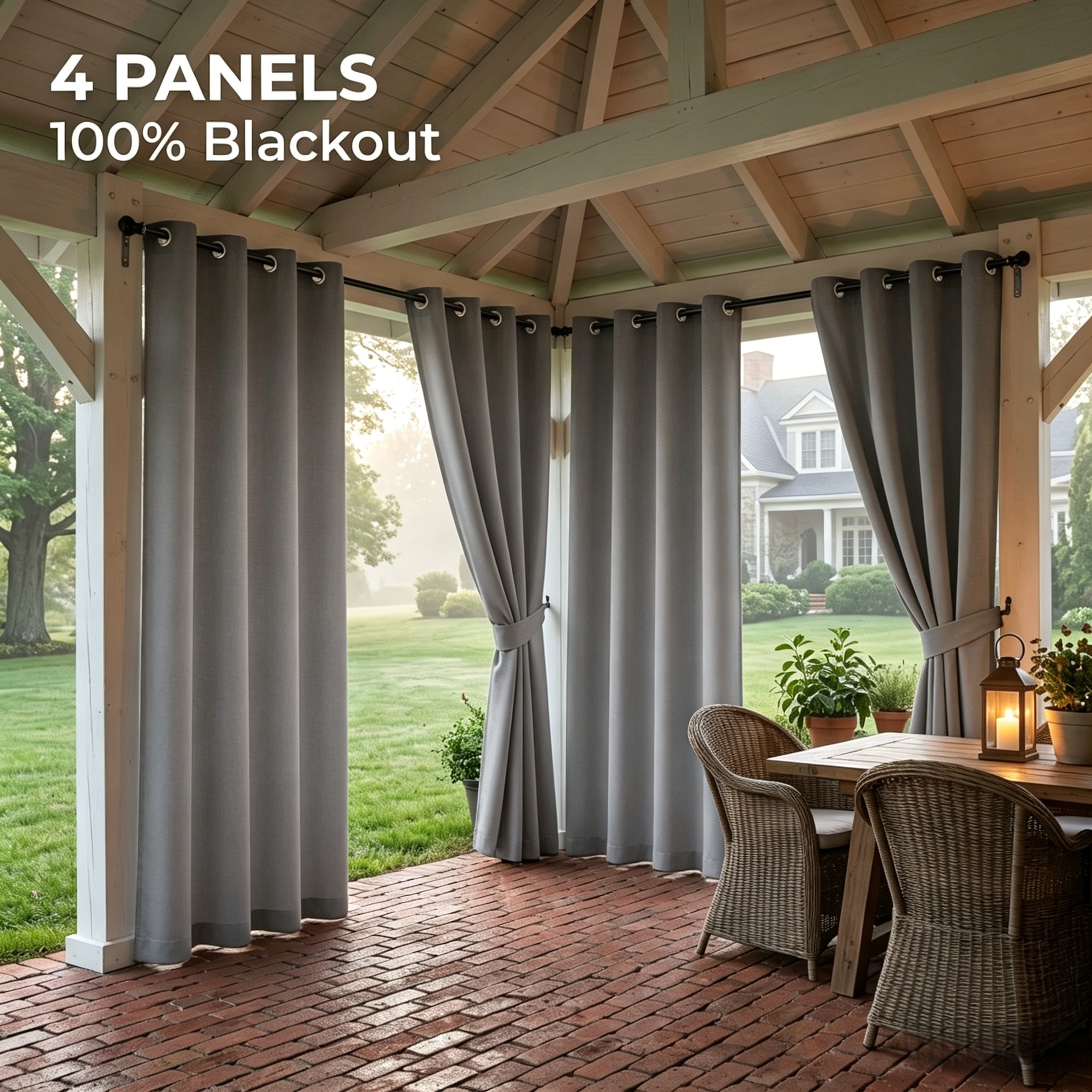 4 panels rain proof outdoor blackout curtains rod   with coated lining lightweight   rod hanging curtains for living room bedroom and outdoor yard space