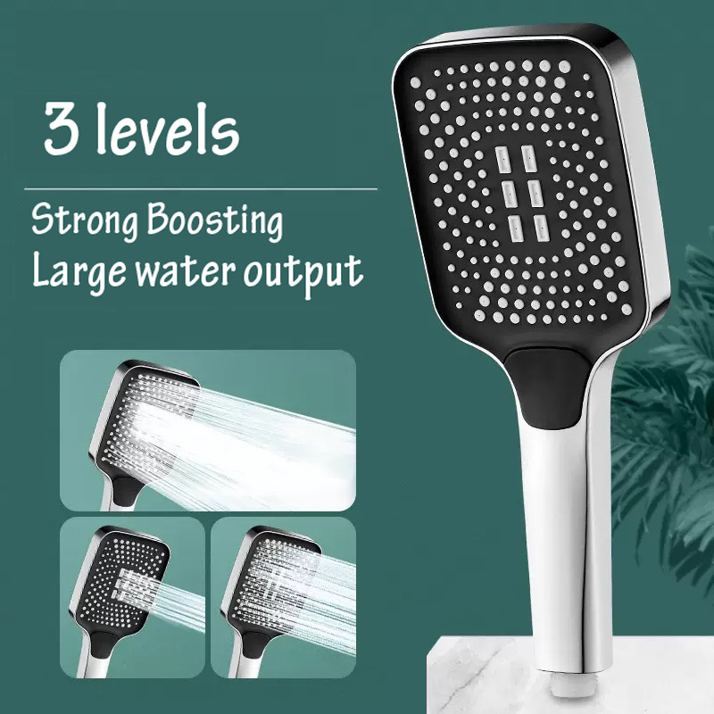 3-Gear Pressurized Shower Head with 2M Hose