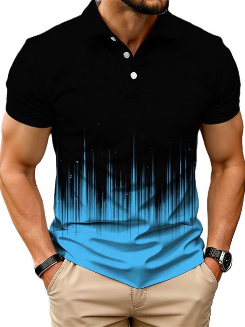 aurora à dégradé pour homme, manches courtes, col à avec de boutonnage, coupe ajustée, couleurs contrastées , et élégant avec , décontracté et pour toutes , nouveau haut tendance recommandé pour hommes