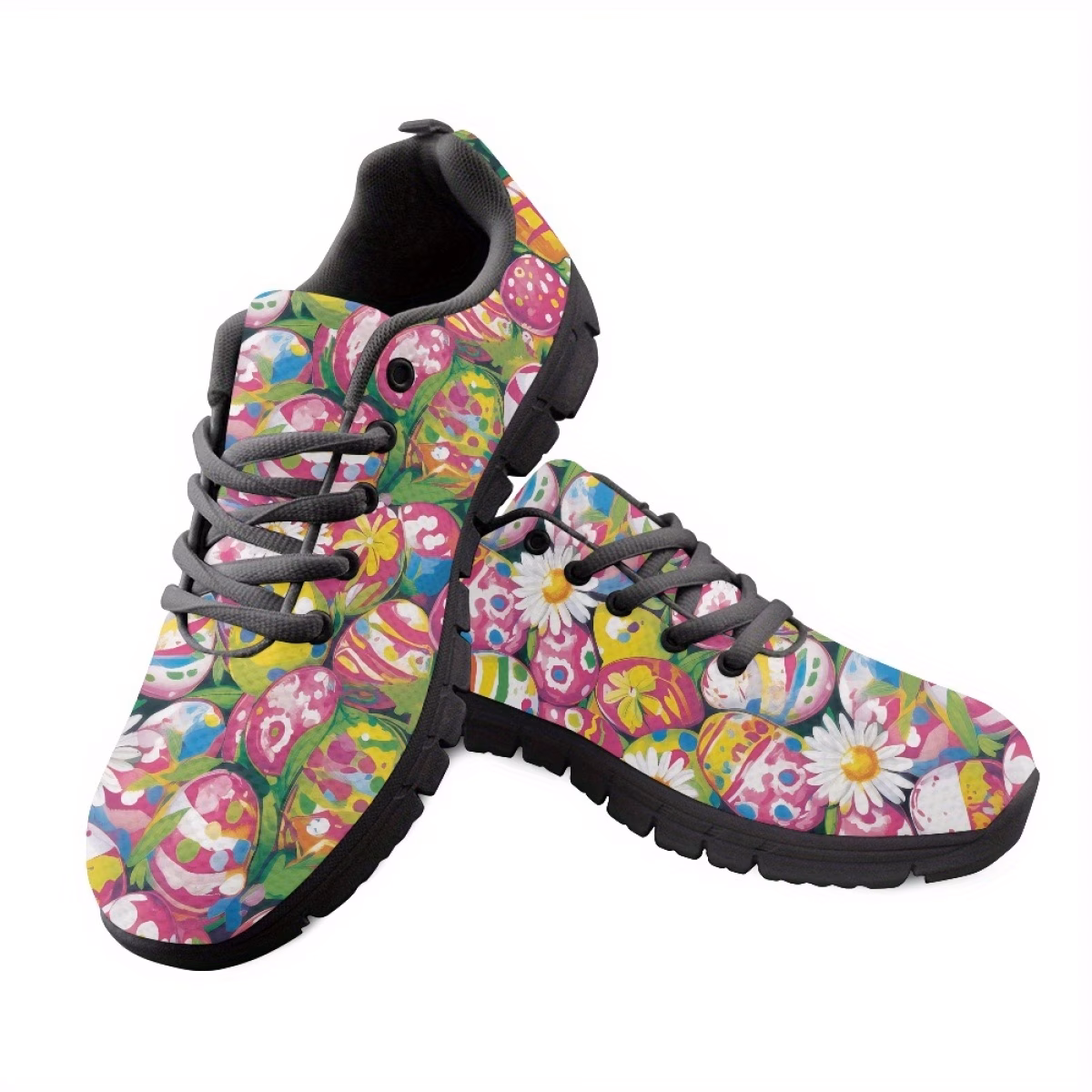 Custom Easter Bunny & Egg Print Breathable Mesh Sneakers -...
