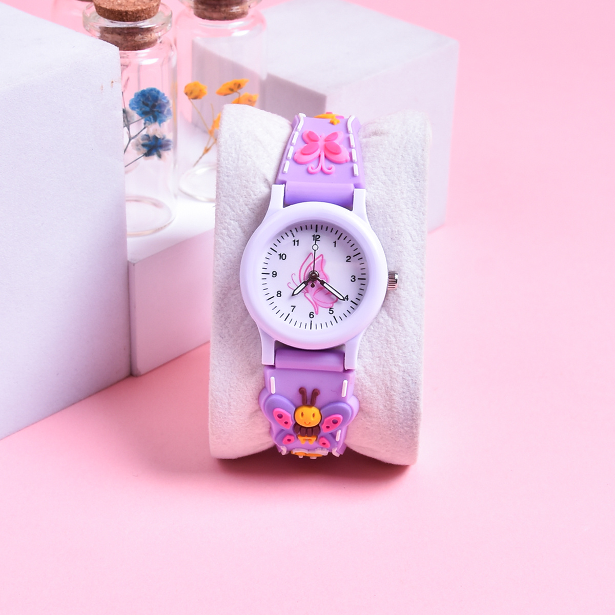 3D Soft Silicone Strap Cartoon Butterfly Watch for Kids