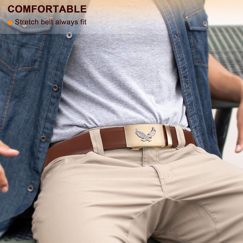 Men's Adjustable Leather Ratchet Belt with Alloy Buckle