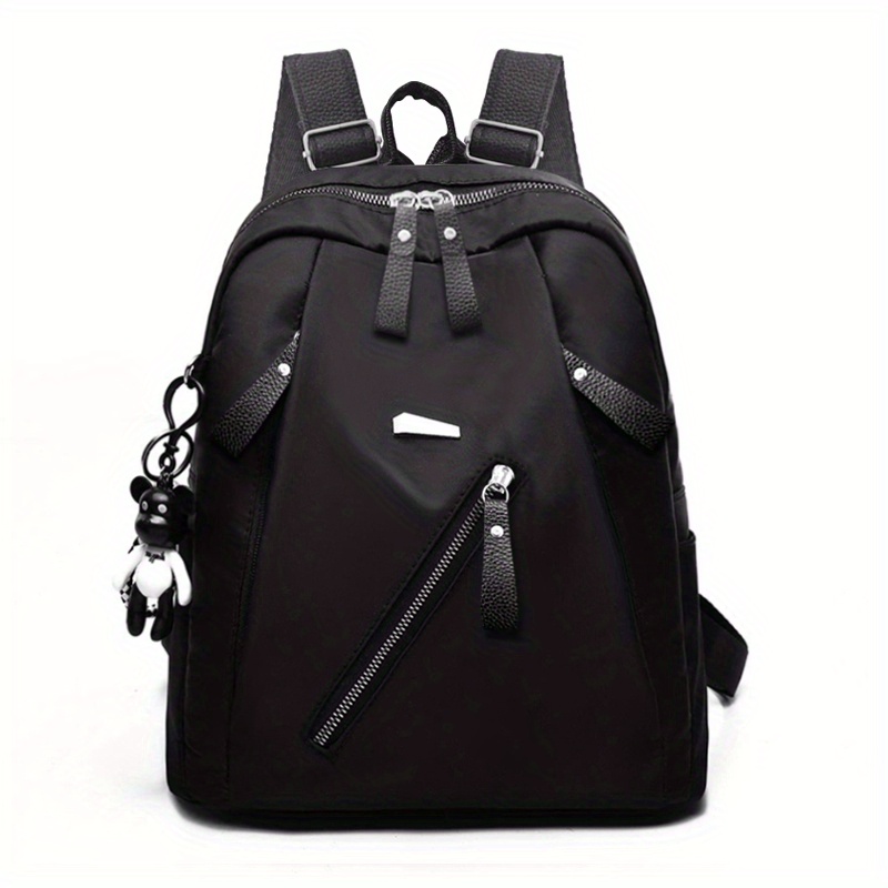 (back-to-) Women's Elegant Black Backpack, Adjustable Shoulder Strap Design, Multi-compartment Zipper Closure, Durable, Design Suitable For Work, School, Travel, Daily Use, Dates, And Casual