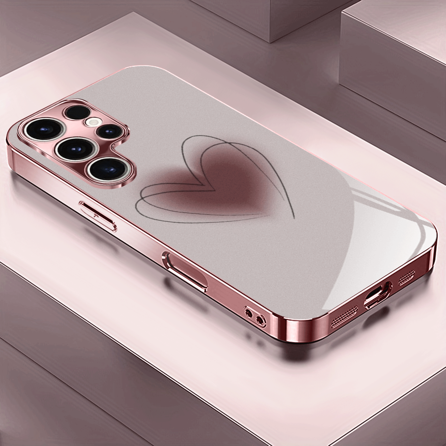 TEMU Phone Case: Rose Golden Plated Pink Phone Case With Heart Pattern, Suitable For Galaxy A52, A53, A55, Note 10+, Note 20, Note 20 Ultra, S21,