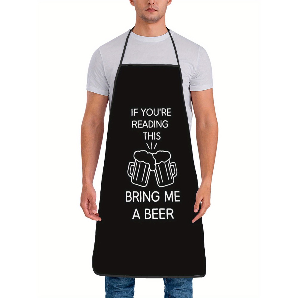 TEMU 1pc Funny Beer Apron With "'re Reading This Please Give Me A Beer" Print - Black Polyester Bib Suitable For Home, Bbq, Restaurant Use - Humorous