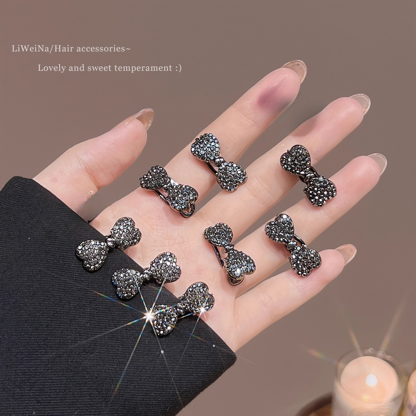 TEMU 8 Barrettes à Nœud Strass Haut de Gamme, Mini Pinces à Cheveux Bec de Canard pour Femmes, Accessoire Élégant pour Coiffure