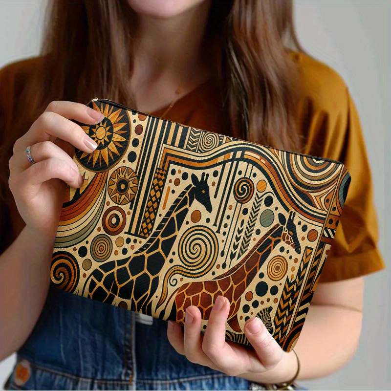 TEMU Cosmetic Bag 1pc, Giraffe And Zebra Abstract Art, Lightweight Zipper Design Toiletry Bag, Suitable For Travel And Daily Use Multifunctional