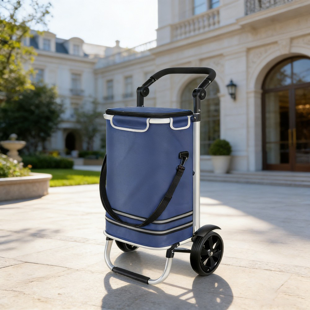 Foldable 3 In 1 Shopping Cart | 56 Liter With Cooler Compartment, Blue, Material