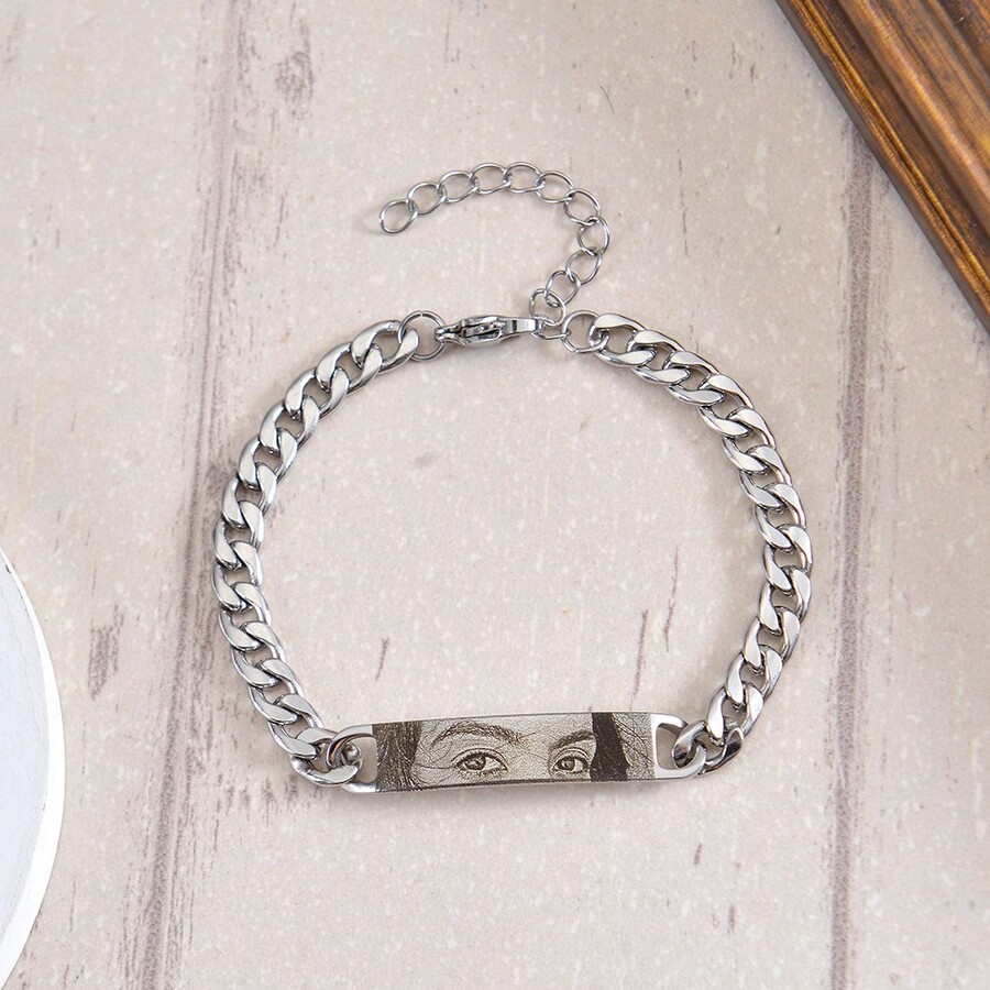 TEMU 1pc Customized Stainless Steel Eye Pattern Engraved Bracelet, Diy Couple Jewelry Giftideal Gifts For Him, Ideal Gifts For Her, Her, Boyfriend,