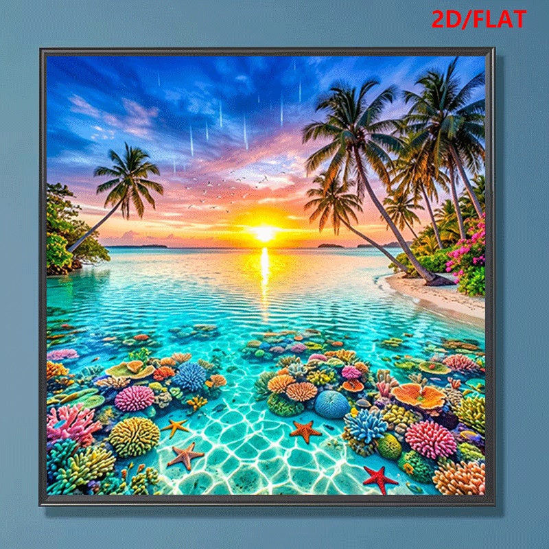 TEMU Sunset Diamond Painting, Kit, Underwater Tree Scenery Diamond Dots, Handmade Rhinestone Wall Decor For Living Room Bedroom Entryway, Ideal Gift