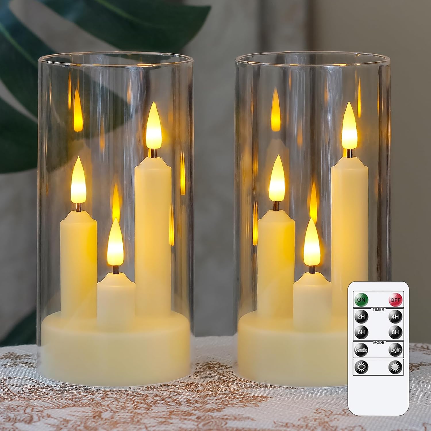 Pack Of 2 3-in-1 Led Flameless Candles With Remote & Timer - Flickering Pillar Candles Suitable For Home Table Decor, Weddings, Christmas, Halloween, Warm Light Timer, Acrylic Candles For /outdoor Use