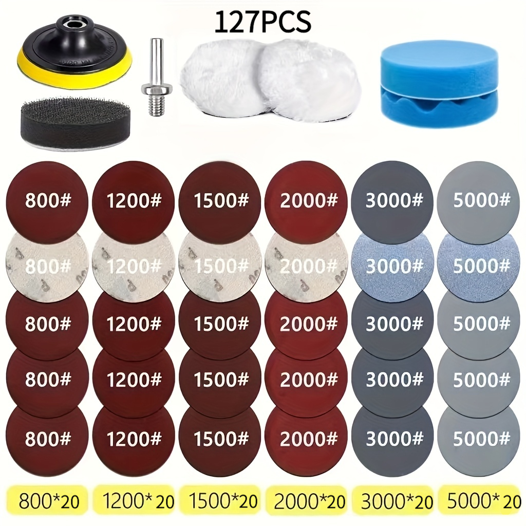 Image of 127pcs Headlight Repair And Refurbishment Kit, 7.62cm 75mm Car Polishing Disc, Car Waxing Sponge Polishing Pad With Sandpaper, For Car Detailing