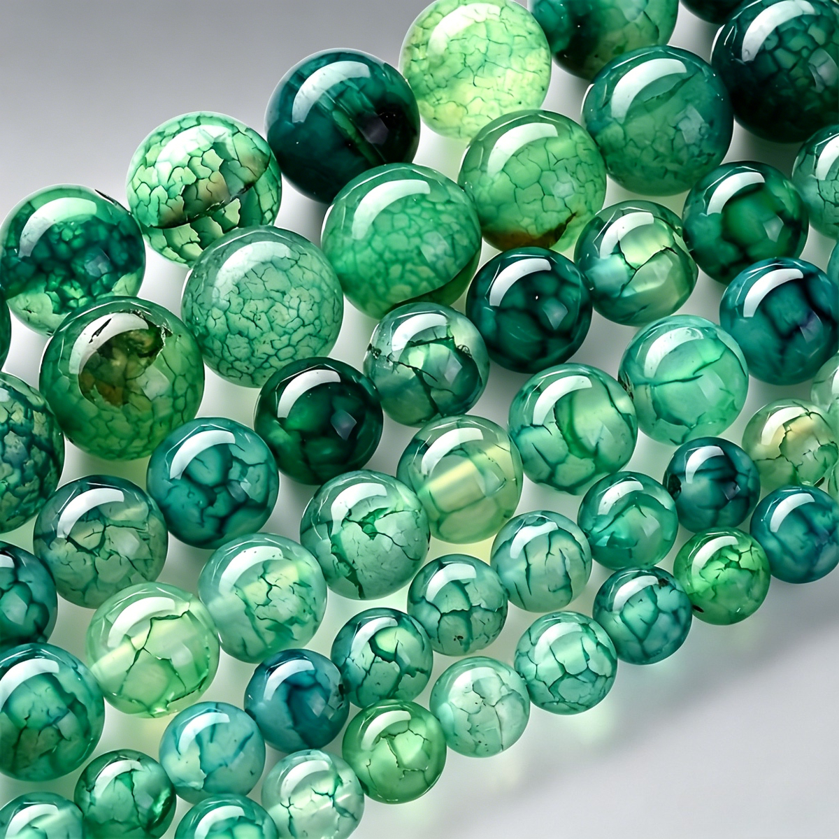 TEMU Unique And Exquisite Round Green Dragon-patterned Agate Beads Are Perfect For Bracelets, Necklaces, And Earrings. Are Additions And Craft