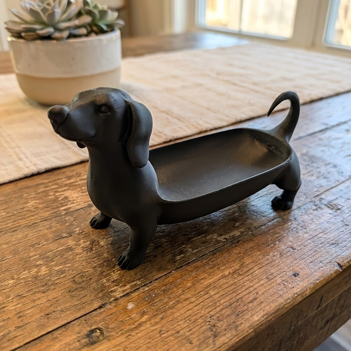 TEMU 1pc Dachshund Dog Shaped Tabletop Key Storage Tray Dish, Multipurpose Storage Plate Container For Storing Rings Earrings Watches Keys Small