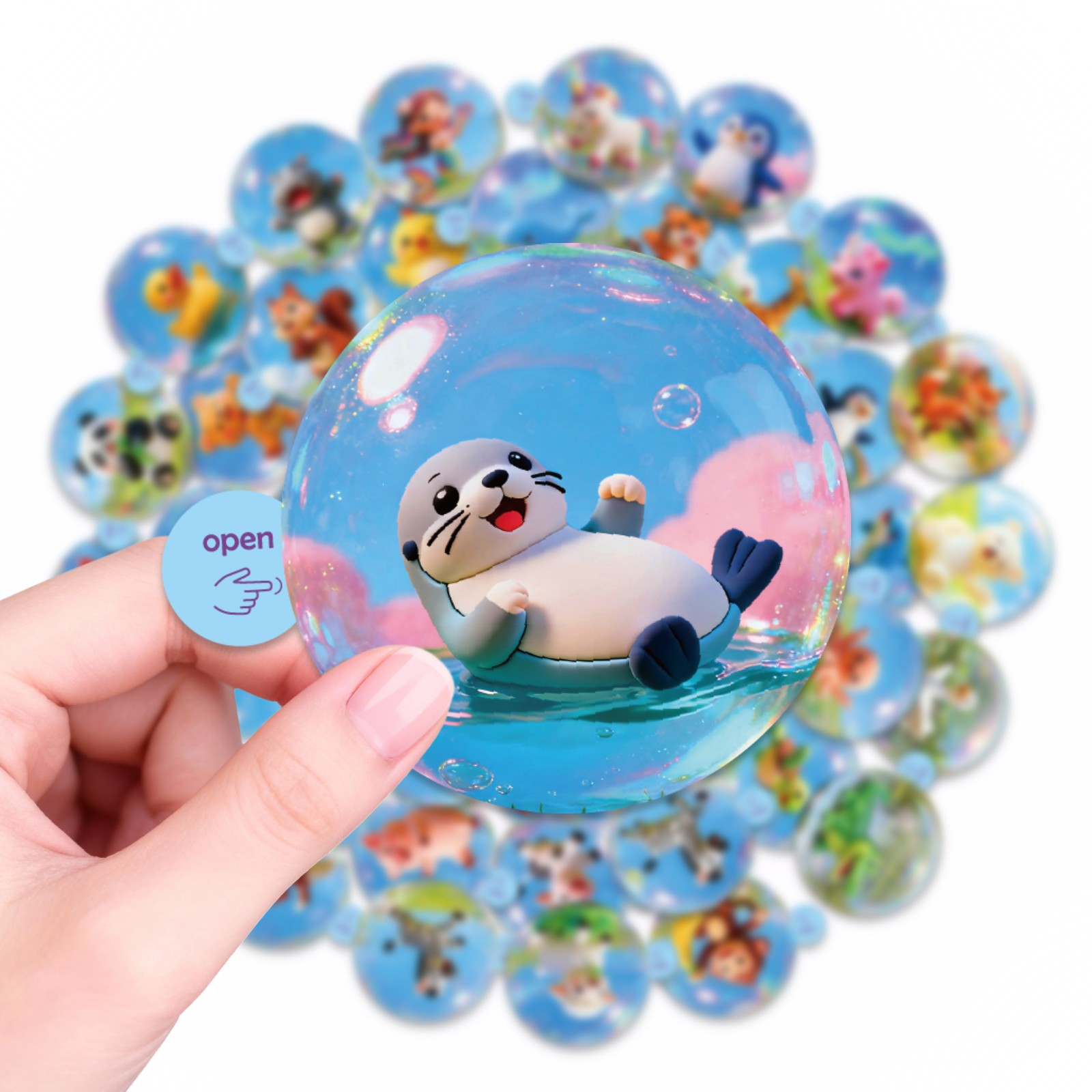 Image of 50pcs 50 Cartoon Animal Elastic Crystal Ball Stickers Cute Animal Glitter Small Fresh Stickers Suitable For Roller Skating And Cycling, Cycling Stickers And Decorative Decals