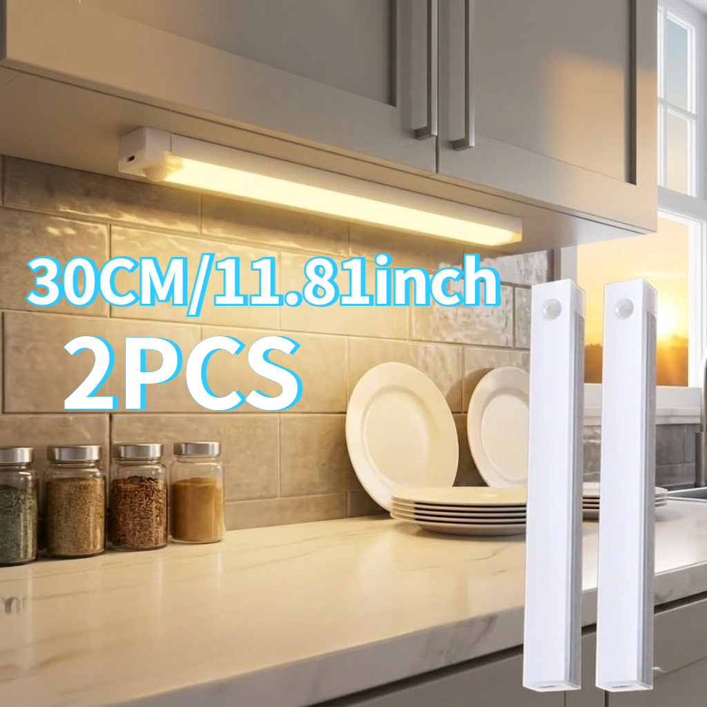 TEMU 30cm/11.81inch Magnetic No-drill Sports Sensor Long Strip Lights - 2-pack, Automatic With Motion Sensor, Without Drilling, Rechargeable, Ideal