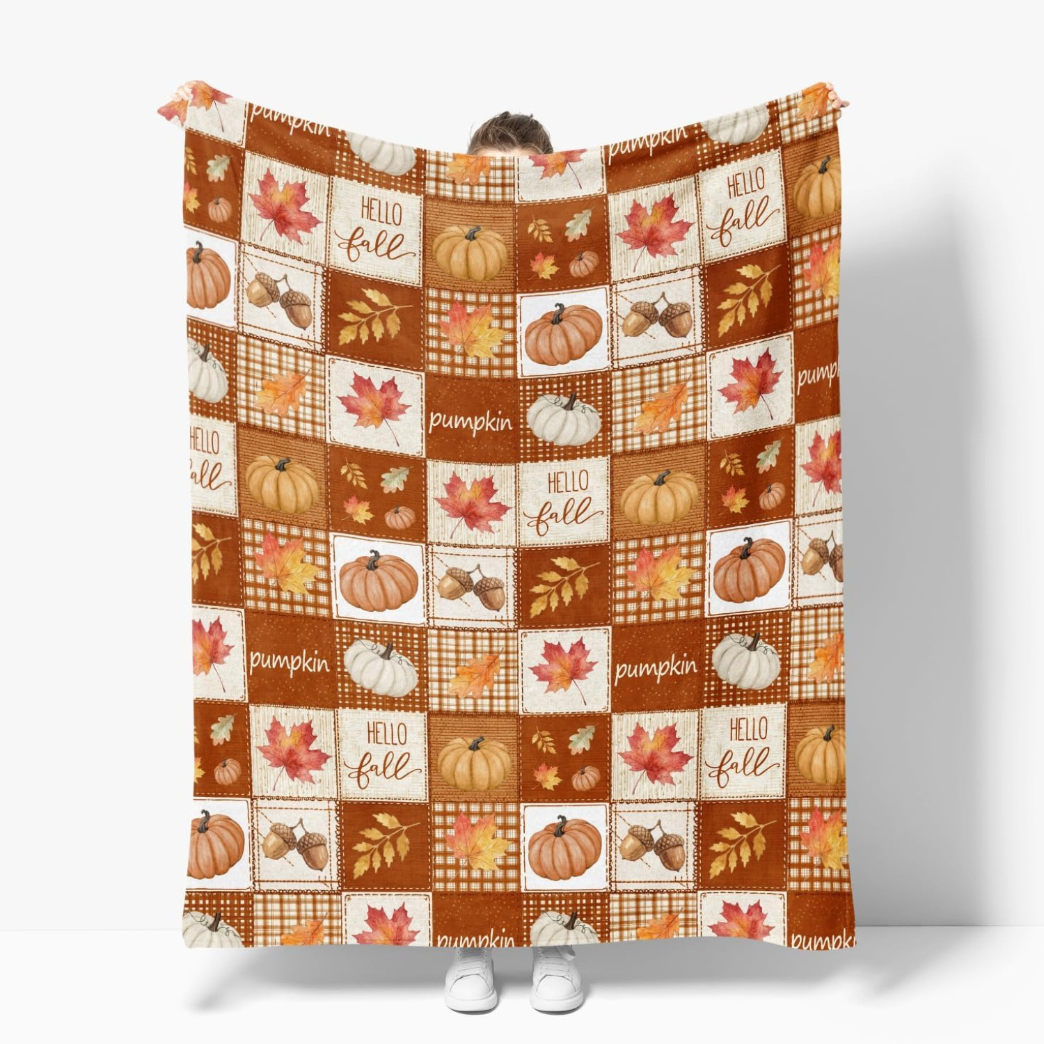 TEMU Couverture 1 pièce en flanelle d'automne, couvertures douces et duveteuses en peluche douillette à motif à carreaux orange et marron avec