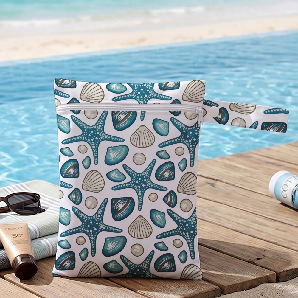 TEMU 1 pièce Sac étanche sec/humide à imprimé étoile de , pochette de maillot de bain réutilisable à fermeture éclair sur le thème océanique et , sac