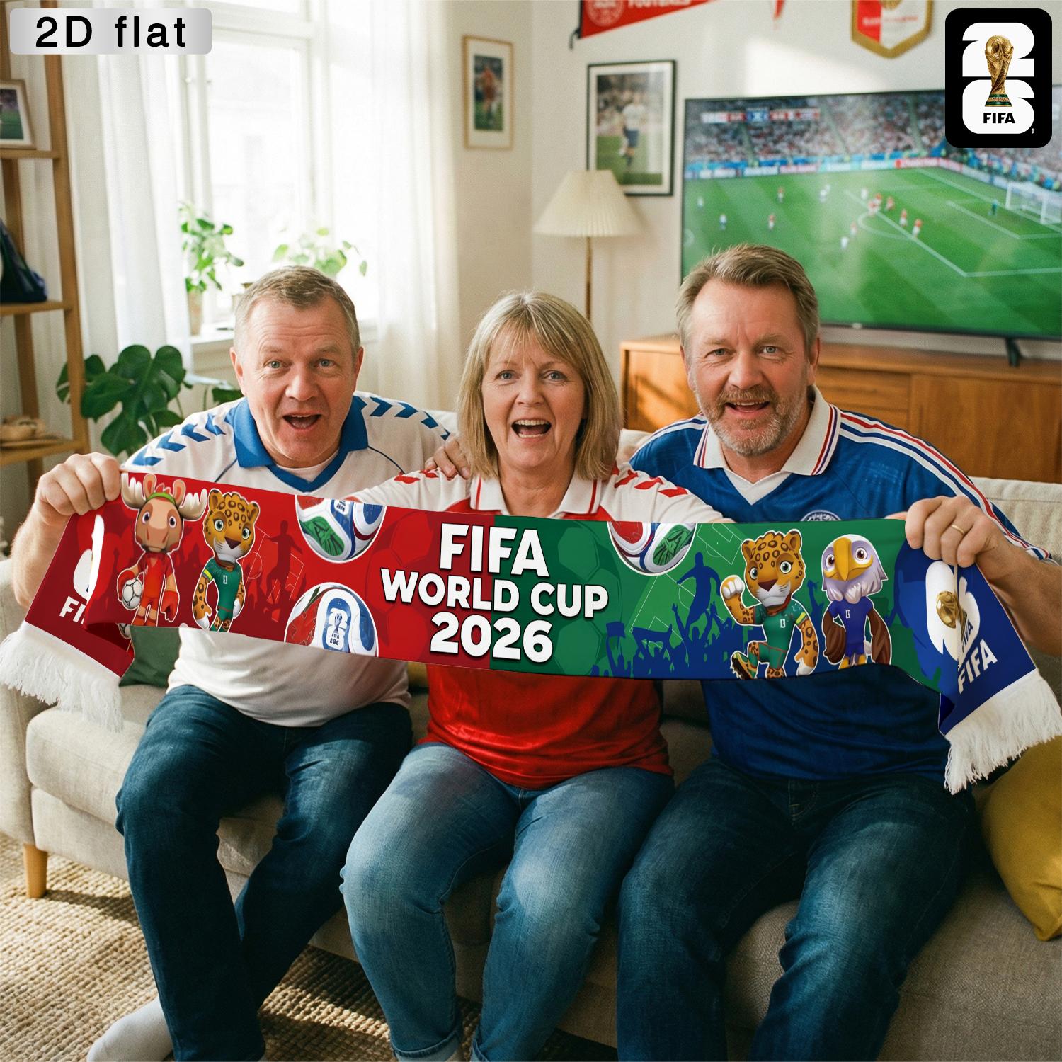 1pc 2026 FIFA World Cup Spectator Scarf (With Tassels), Mascot And Football Design, Red, Blue And Green Color Scheme, an Essential Cheering Accessory, Supporter'S Flag, Polyester