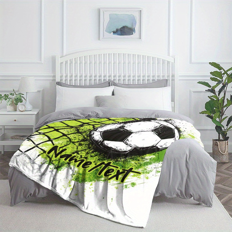 TEMU 1pc Of Personalized Wild Football Blanket With Custom Name - Lightweight Flannel Ideal For Travel, Camping, Living Room, Office, And Couch -