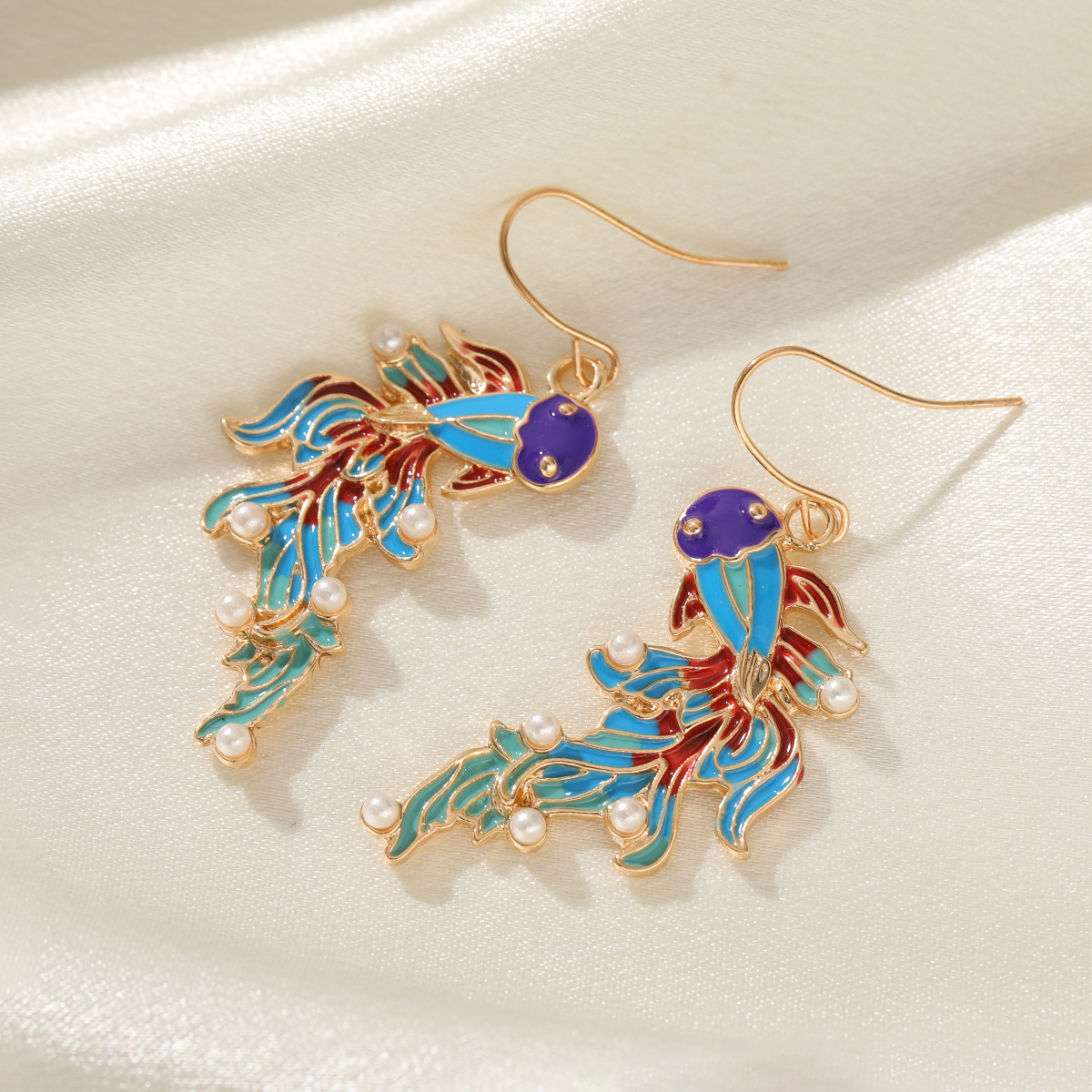 Women's Chinese Vintage Koi Fish Dangle Earrings, Traditional Style