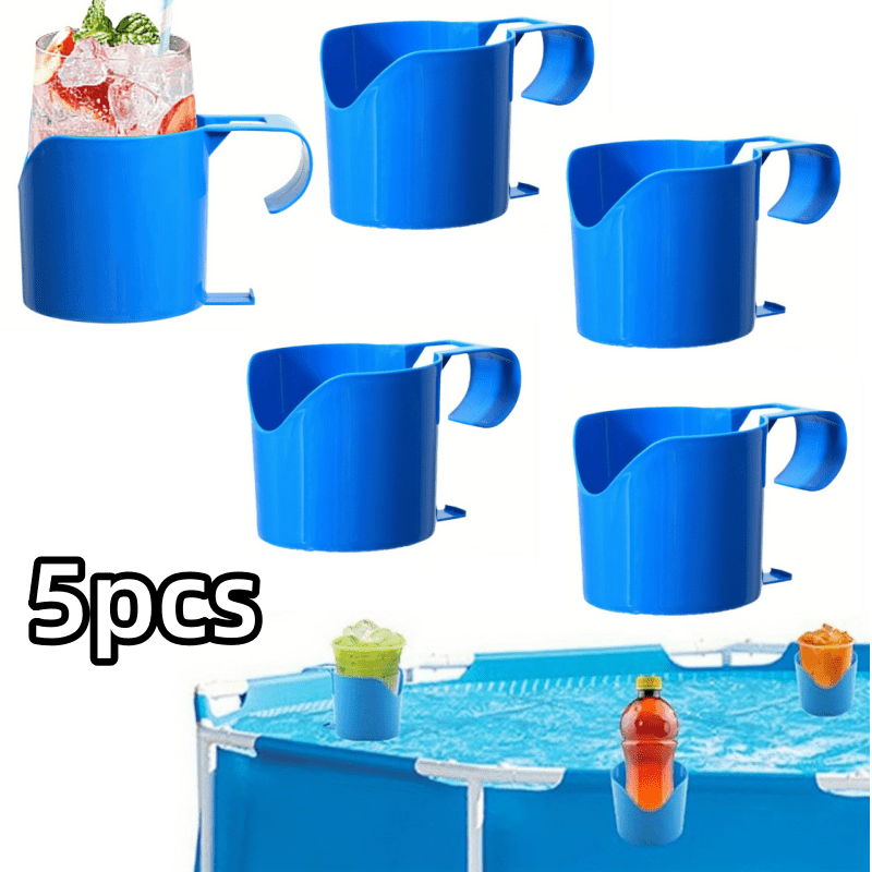5-pack Heavy Duty Poolside Cup Holders- Universal Fit For 2 Round Poles& Above-ground Pools- Spill-proof Drink, Beer& Phone Stand- Durable Outdoor Storage Rack For Patio, Beach& Parties