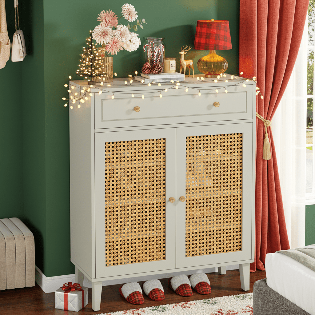 Modern Mint Shoe Cabinet With Doors & Drawer - Adjustable Shelf Entryway Storage Organizer, Freestanding Cabinet With Golden- Knobs, Particleboard/ (≥27") For Hallway, Living Room - Space- Shoe