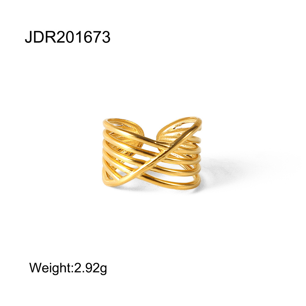 Stainless Steel Golden Plated Multi-Layer Open Ring