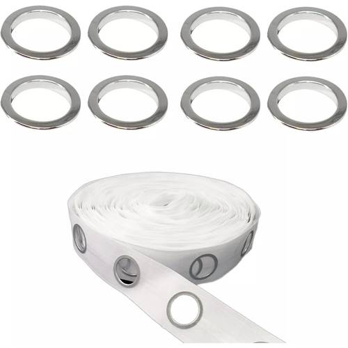 10 mètres de ruban de cordon de rideau blanc avec 80pcs anneaux en plastique dintérieur de 39mm, ensemble danneaux de rideau, perforation de rideau, ajouts spéciaux
