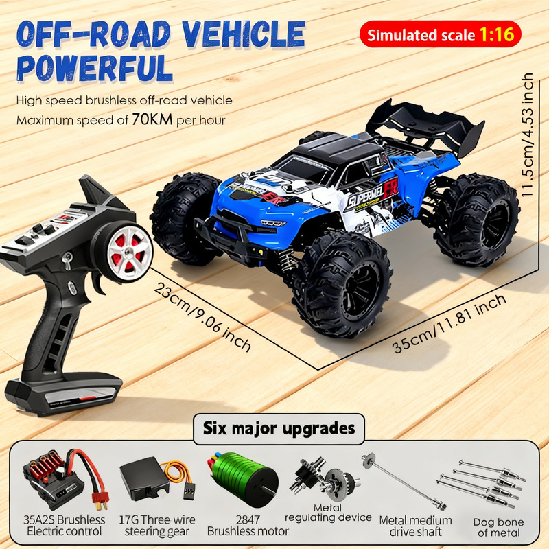 Image of 1:16 Scale Brushless Rc Car 70km/h High Speed Remote Road Truck 4wd Professional Racing Toy For Birthday Christmas Gift