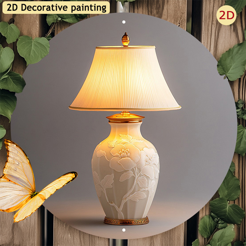 

1pc 2d Deco Table Lamp With Ceramic Base & Pleated Shade – Uv-resistant, Scratchproof, Easy To Hang, Decor, Ideal Gift