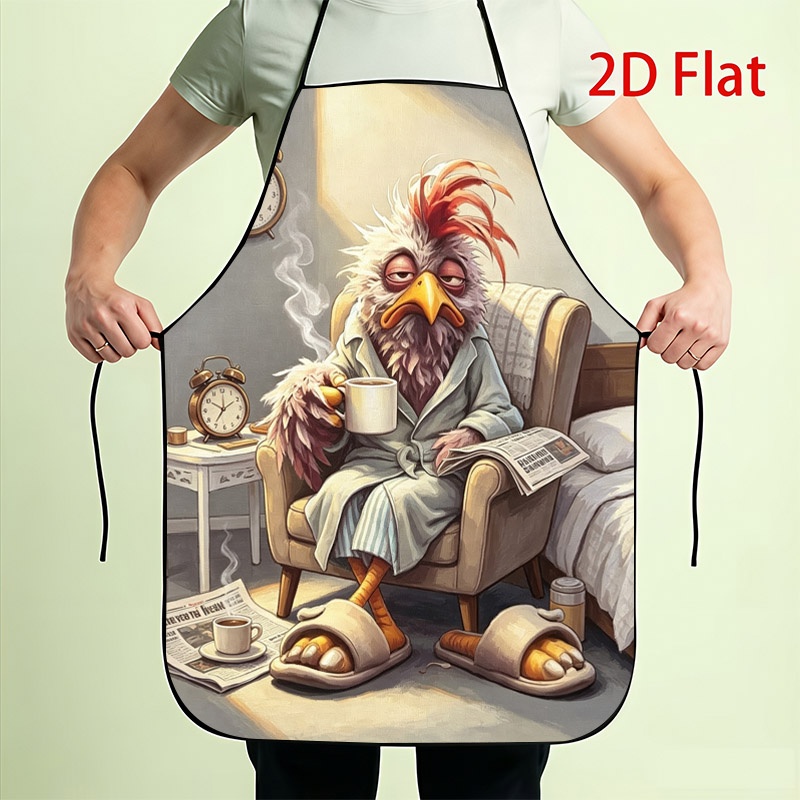 TEMU 1pc Comfortable Anthropomorphic Sleeping Eye Chicken Pattern Printed Kitchen Apron, Soft Polyester Material, Versatile Style With Multiple Sizes