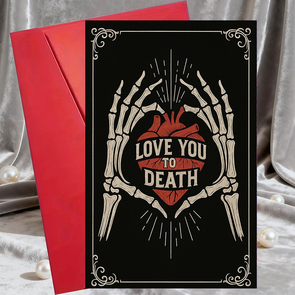 TEMU 1pclove You To Death Greeting Card With Skeleton Design Goth Couples Alternative Gifts Ideal For Anniversaries Valentines Or Special