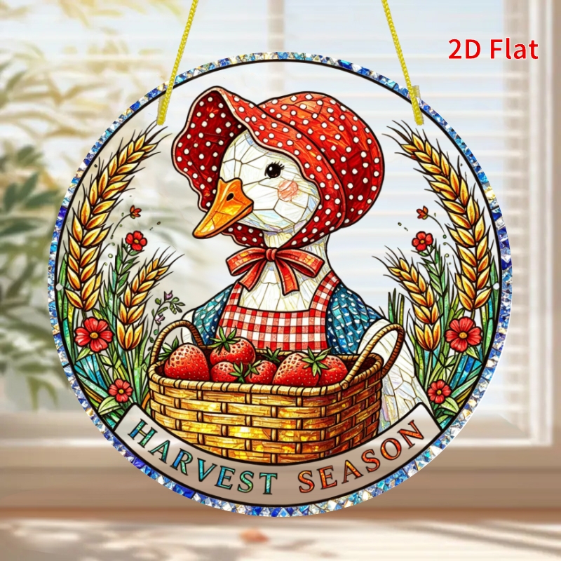 품목 사진 2d 플랫 - [2d-플레이트] 1개 수확 시즌 딸기 농장 오리 밀 원형 아크릴 장식 걸이 - 방 장식, 벽 장식,   선물, 집들이 선물, 완벽한 선물 - 걸기 쉬움 7.8 x 7.8인치