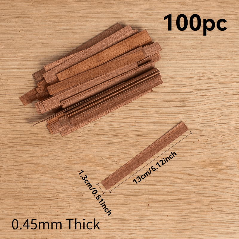 100pcs Wood Veneer Strips - 0.45mm Thin Real Solid Wood Slices, 13 X 1.3cm - Natural Wood With, Flexible And Easy To…: retailer-supplied image