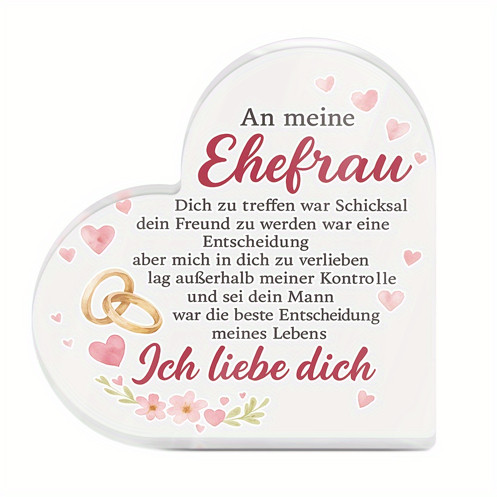 TEMU 2D Flaches Putuo Dekor . Deutsches Herzförmiges Acrylschild Tischdekor, Für Meine Frau, Schreibtischdekoration für Sie, Geschenk zum Geburtstag,