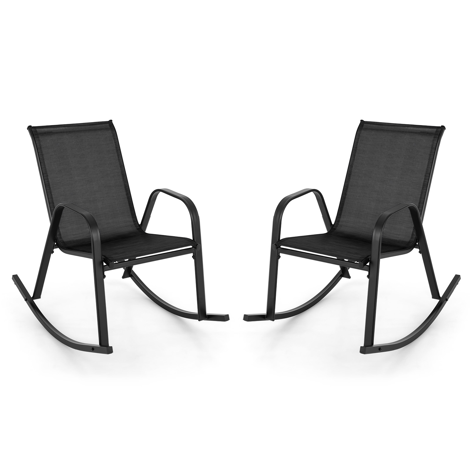 Image of Set Of 2 Patio Rocking Chairs, Outdoor Metal Frame Rockers With Breathable Fabric Seating, Smooth Rocking Motion For Front Porch, Garden, Backyard