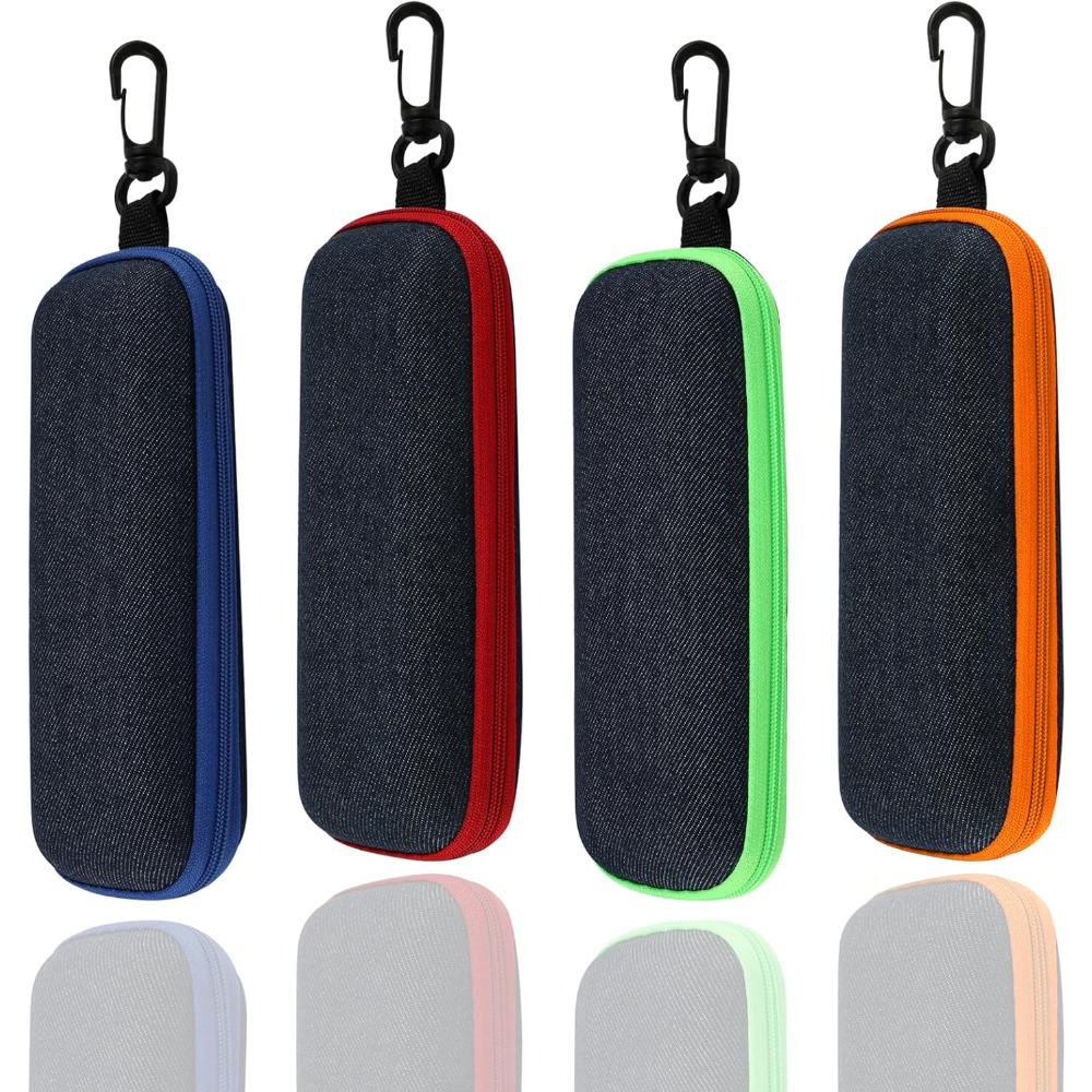 TEMU Lot de 4 étuis à lunettes rigides avec fermeture éclair, pochette universelle portable pour lunettes, sac de rangement antichoc, organisateur